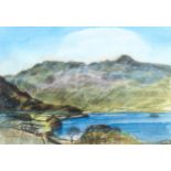 Irene Bach, 2 watercolours, landscape and coastal view, 25cm x 35cm, framed Good condition