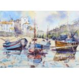 20th century watercolour, low tide at St Ives, indistinctly signed, 29cm x 37cm, framed Good