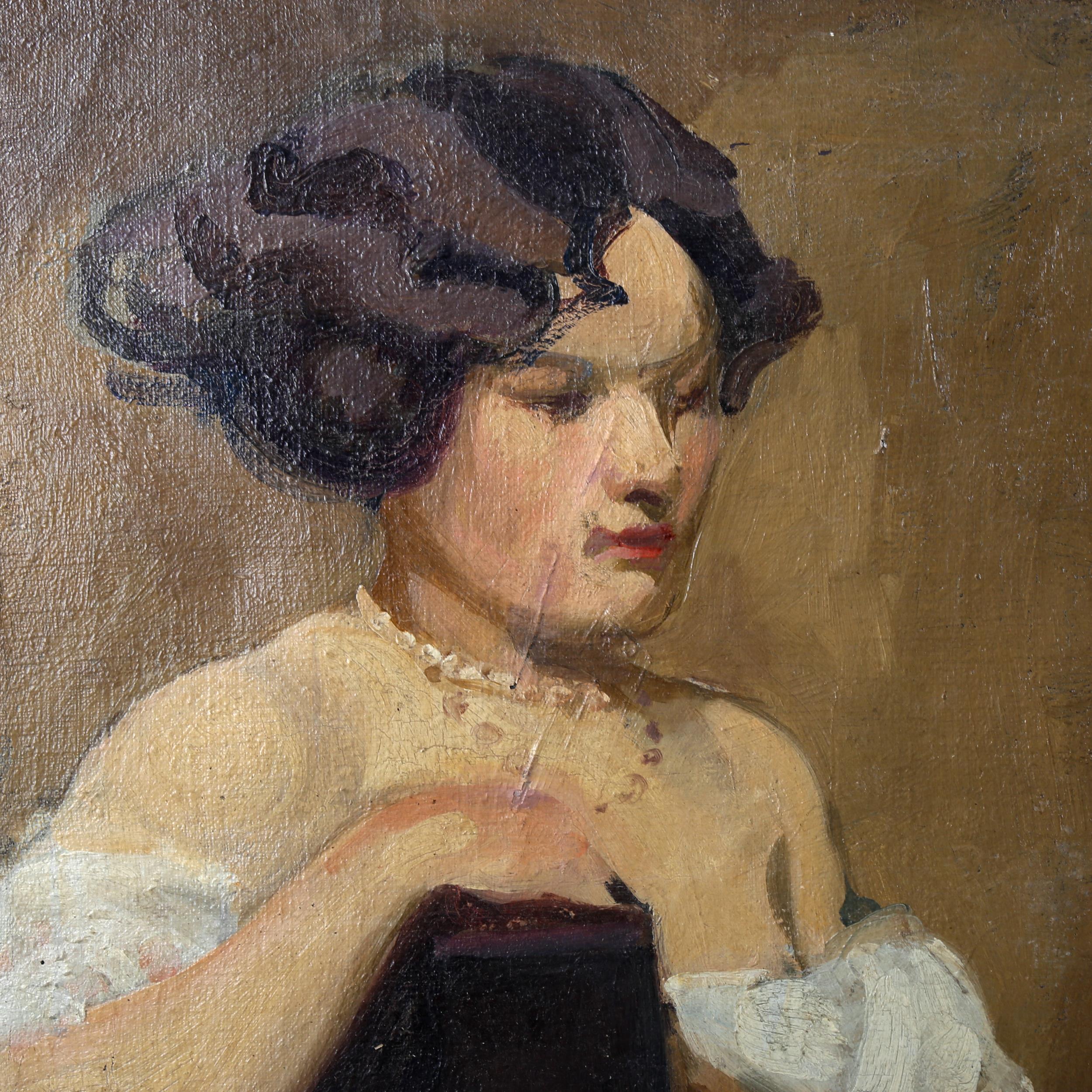 2 early 20th century oils on canvas, portraits of young women, unsigned, 58cm x 45cm, 1 framed - Image 3 of 4