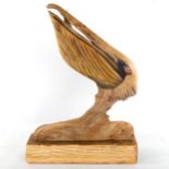 Clive Fredriksson, contemporary wood sculpture, pelican, height 61cm