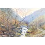 W H Rider, watercolour, a mountain stream, signed and dated 1899, 24cm x 35cm, framed Good condition