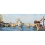 Matthew Alexander, watercolour, St Ives Bridge Cambridgeshire, signed, 14cm x 34cm, framed Good