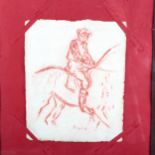 Manner of Degas, sanguine chalk on handmade paper, horse and jockey, bears signature, 27cm x 22cm,