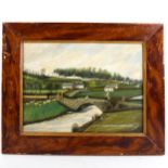 British mid-20th century Naive School, oil on canvas, Lyth Valley near Windermere, 25cm x 35cm,