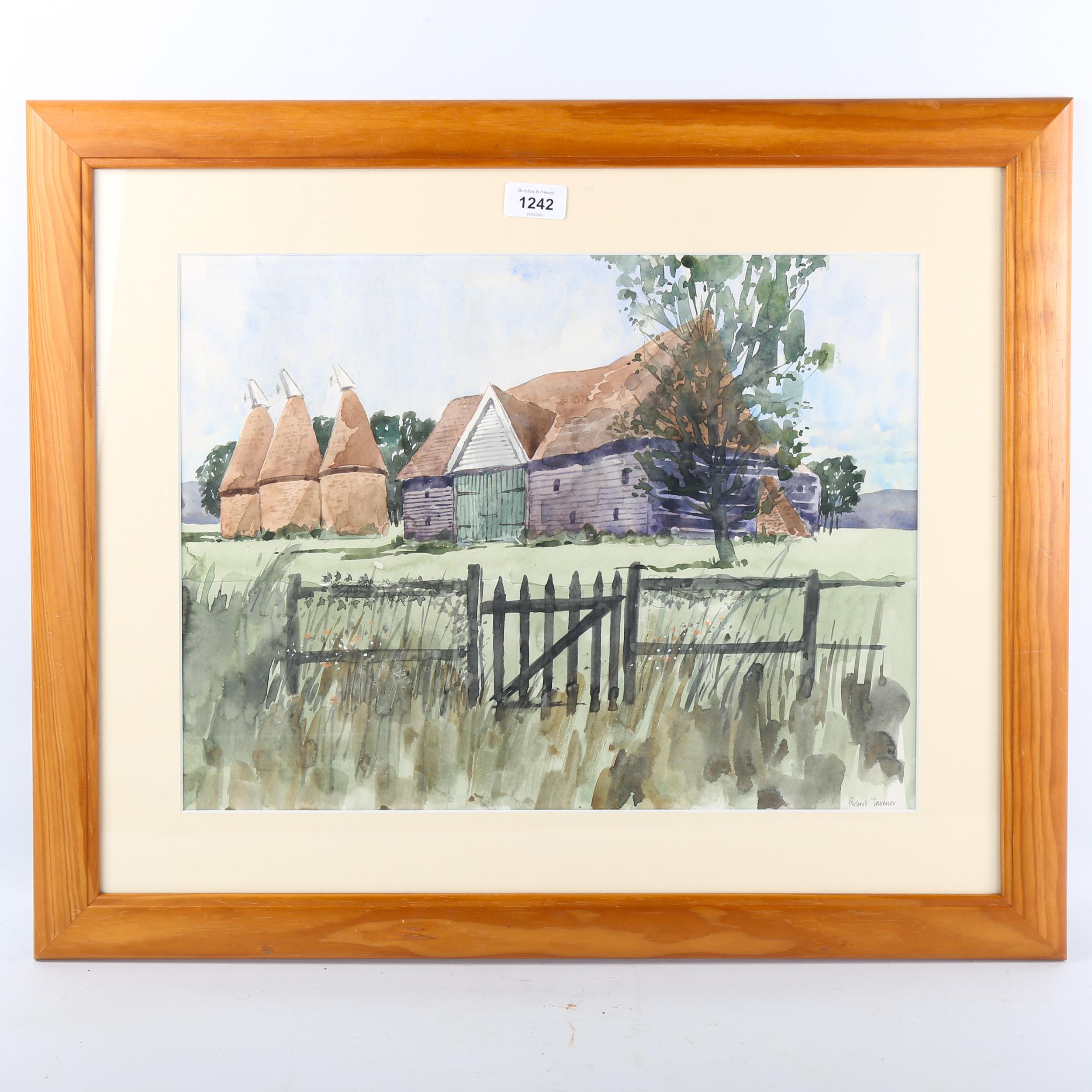 Robert Tavener, watercolour, oast and barn, signed, 35cm x 46cm, framed Very good condition, - Image 2 of 4