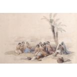 David Roberts, lithograph, Abyssinian slaves resting at Horta Nubia, image 23cm x 34cm, framed Light