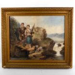 19th century Scottish School, watercolour, Highland figures, unsigned, 42cm x 51cm, framed Several