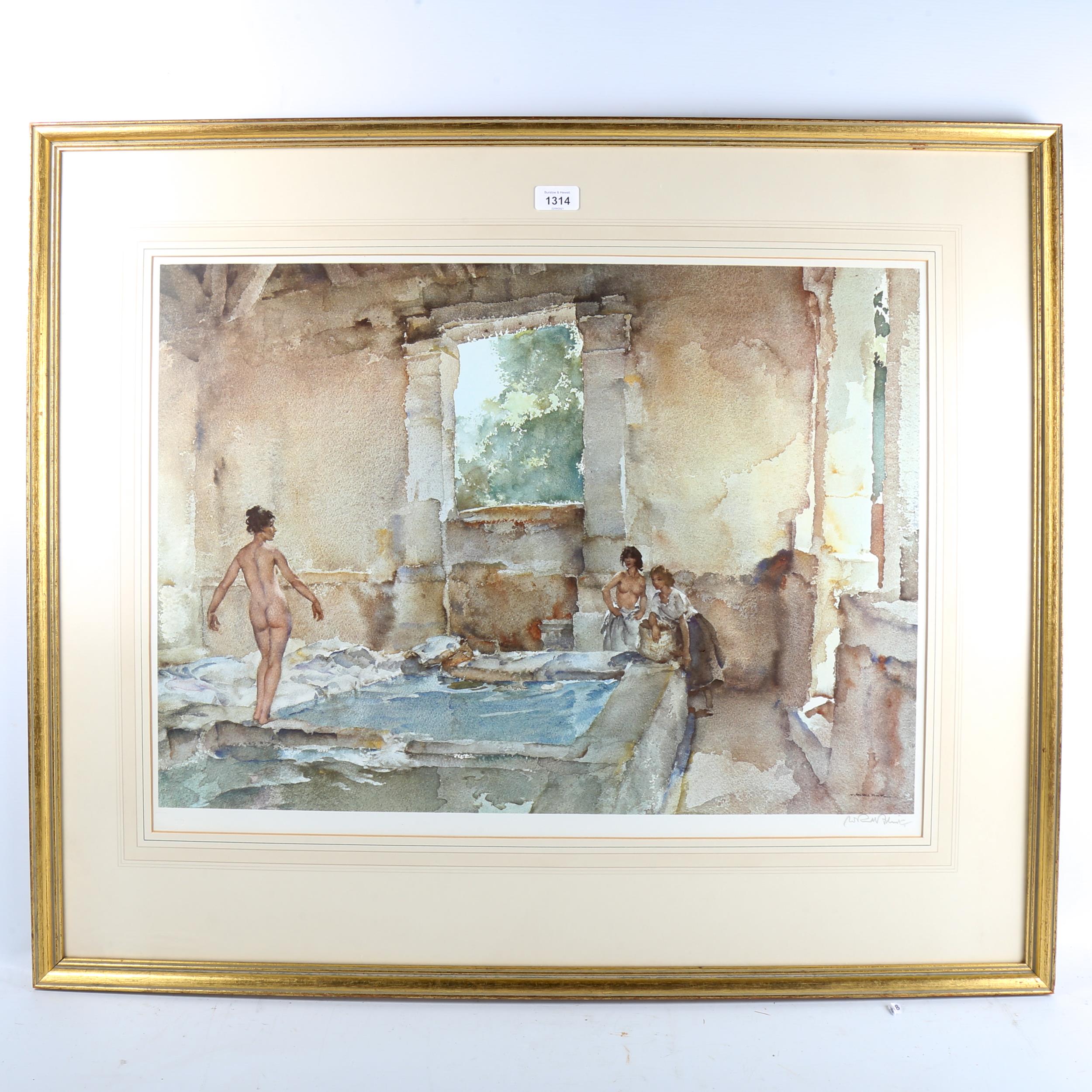 Sir William Russell Flint, colour print, bathers, signed in pencil, image 48cm x 67cm, framed Very - Image 2 of 4