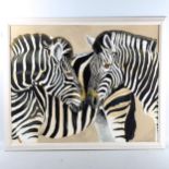 Clive Fredriksson, oil on board, zebras, framed, overall frame dimensions 75cm x 93cm