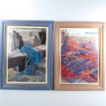 Annie Soudain, 2 colour prints, Hastings beach scenes, signed in pencil, image 52cm x 36cm,