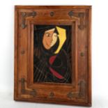 Contemporary oil on board, modernist composition, in hardwood and metal frame, overall frame