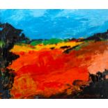 Jose Mckinnon, acrylic on board, sunny fields, signed, 24cm x 30cm, framed Very good condition