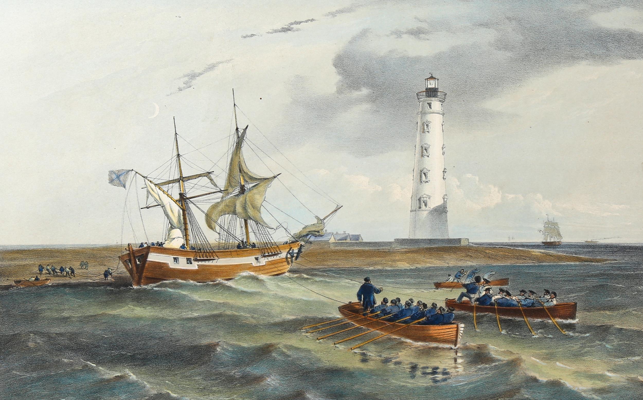 William Simpson (1823 - 1899), hand coloured lithograph by T G Dutton, The Lighthouse at Cape