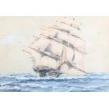 F W Hopper, watercolour, clipper ship on rough seas, signed and dated '47, 27cm x 38cm, framed A few