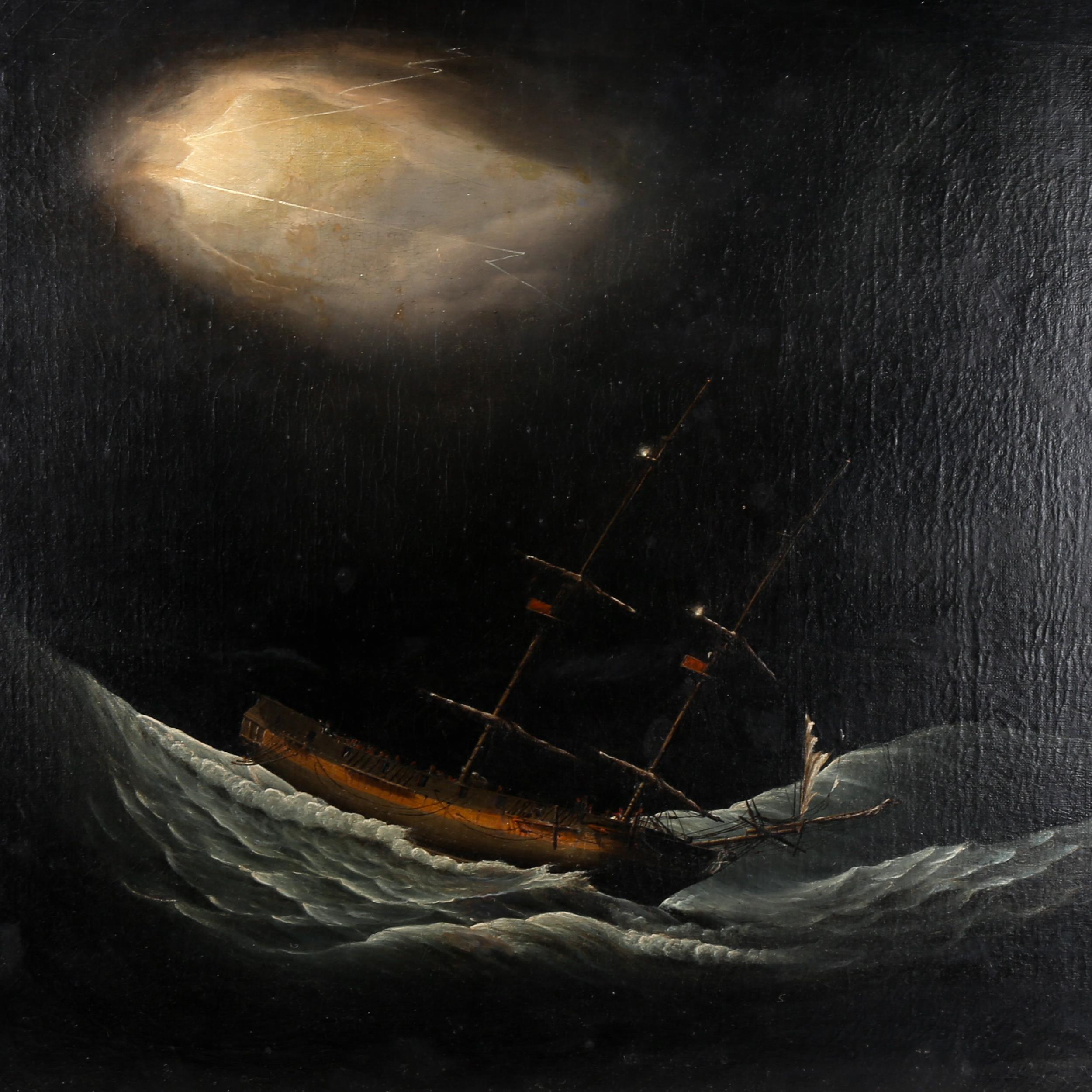 18th/19th century oil on canvas, shipwreck in a storm, unsigned, 63cm x 76cm, framed Painting has - Image 2 of 4