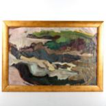 O'Reilly, oil on canvas laid on board, abstract landscape, signed and dated '75, 50cm x 75cm, framed
