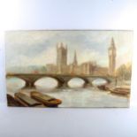 K Somers-Yeates, oil on canvas, Thames at Westminster, signed, 56cm x 92cm, unframed Good original