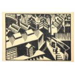 Edward Wadsworth, woodcut, street scene, image 10.5cm x 14.5cm, mounted Even paper discolouration