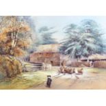 Gerry Ball (born 1948), watercolour, farm scene, signed, 26cm x 36cm, framed Good condition