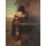 19th century European School oil on canvas, girl at the fountain, unsigned, 60cm x 45cm, framed