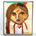 Amal Ghosh (Indian), oil on canvas, modernist figure, signed, 43cm x 38cm, framed Good original
