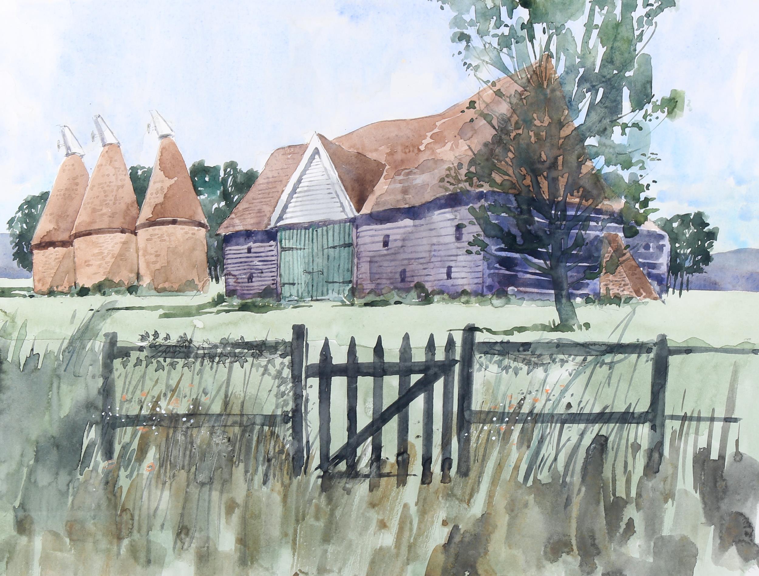 Robert Tavener, watercolour, oast and barn, signed, 35cm x 46cm, framed Very good condition,