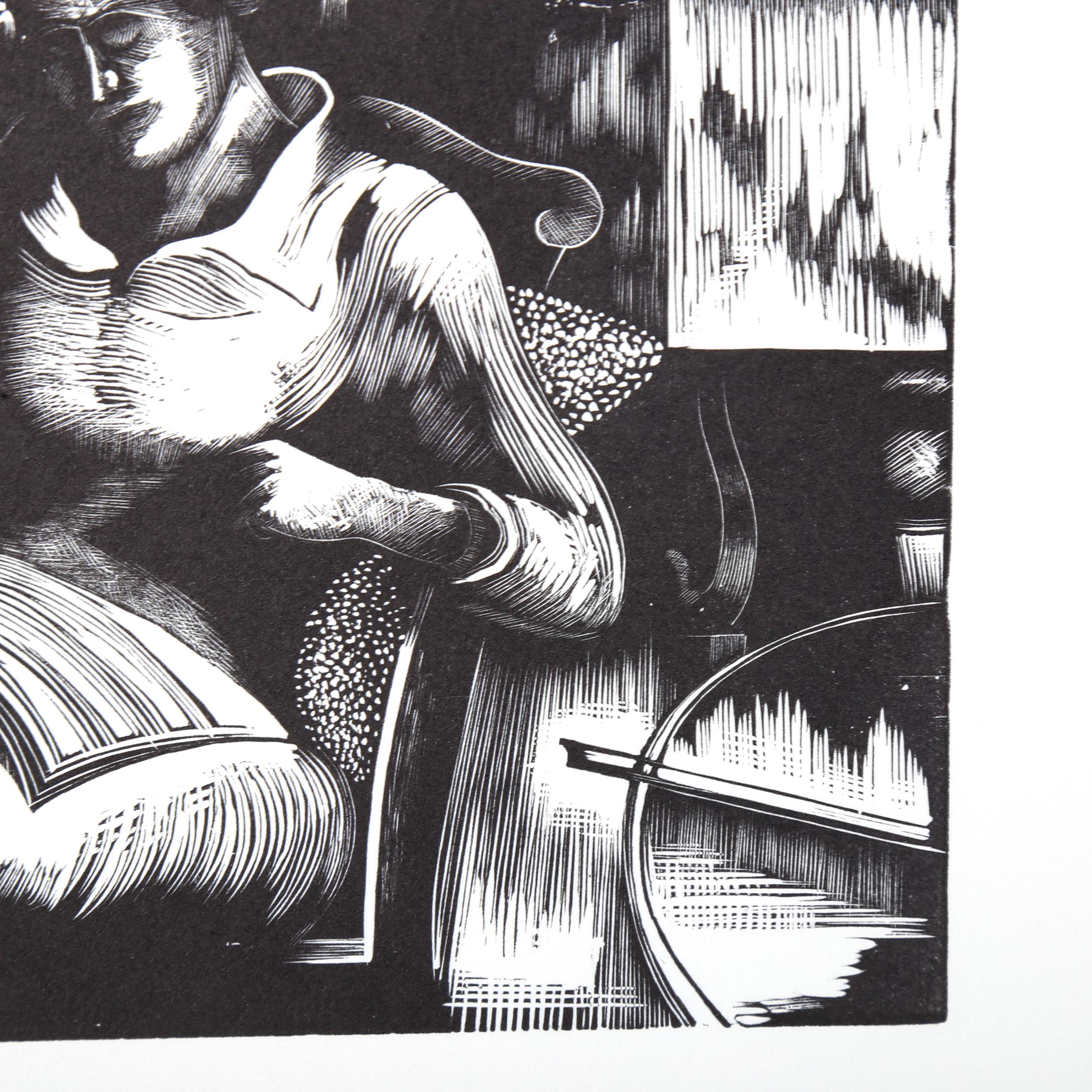 John Nash (1893 - 1977), limited edition woodcut on paper, Interior (with figure) The Musician 1925, - Image 4 of 4