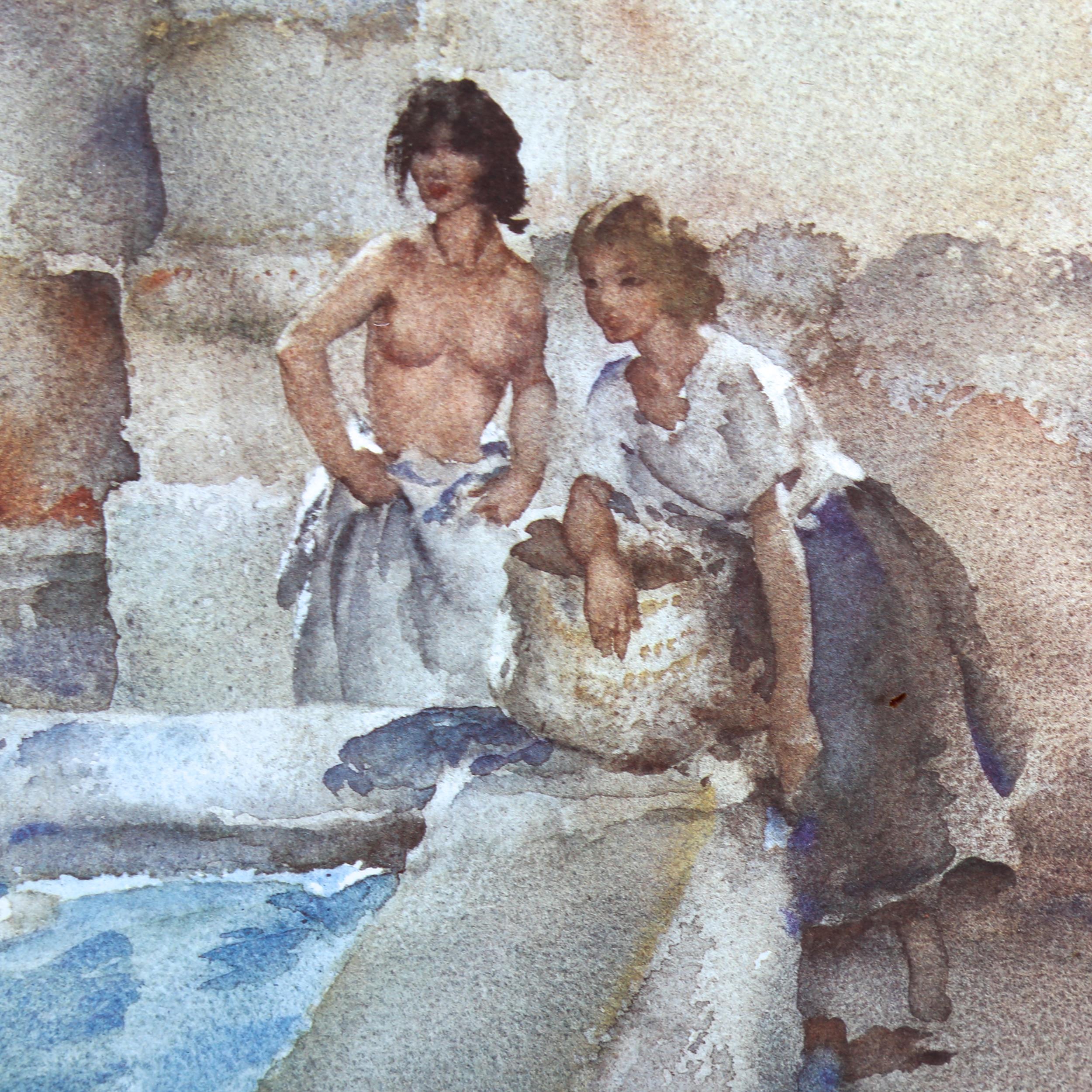 Sir William Russell Flint, colour print, bathers, signed in pencil, image 48cm x 67cm, framed Very - Image 4 of 4