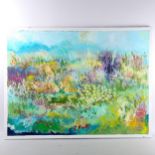 Clive Fredriksson, oil on canvas, flower garden, framed, overall frame dimensions 78cm x 105cm