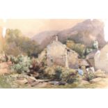 David Hall Mckewan, watercolour, cottage in the mountains, signed, 35cm x 53cm, mounted Slight paper