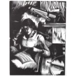 John Nash (1893 - 1977), limited edition woodcut on paper, Interior (with figure) The Musician 1925,
