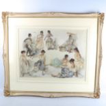 Sir William Russell Flint, colour print, Spanish girls, signed in pencil, image 45cm x 61cm,