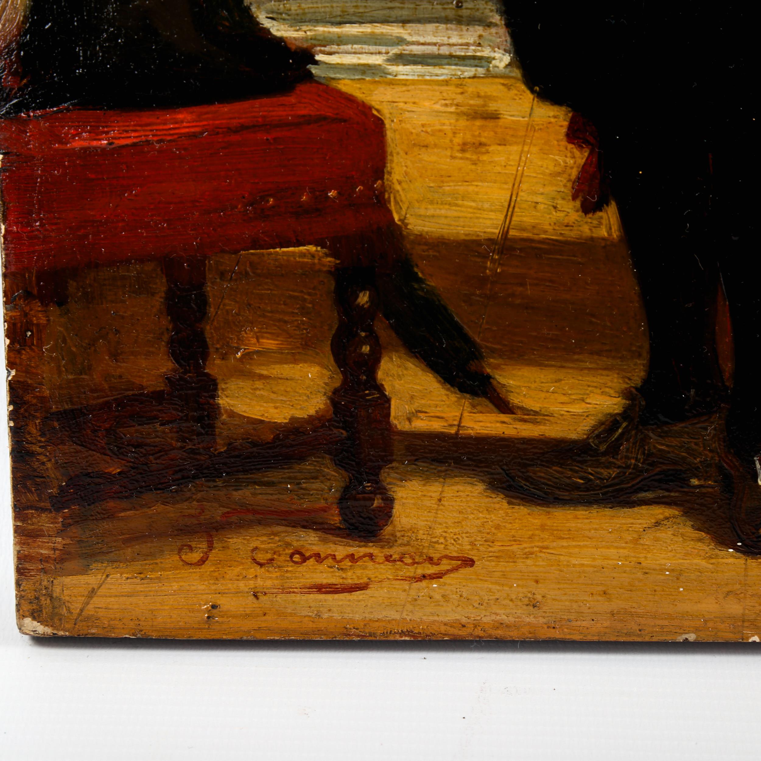 Joseph Tonneau, 19th century oil on wood panel, the debt collector, signed, 35cm x 51cm, unframed - Image 2 of 4