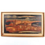 Mid-20th century oil on board, abstract composition, unsigned, 36cm x 69cm, framed Good original