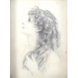 Pre-Raphaelite School, pencil drawing, portrait of a girl, unsigned, 10cm x 7cm, framed Good