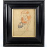 Early 20th century crayon/pencil on brown paper, abstract figure, unsigned, 30cm x 23cm, framed