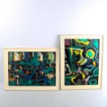 Clive Uptton, pair of oils on board, abstracts, signed, 40cm x 29cm, framed Good condition
