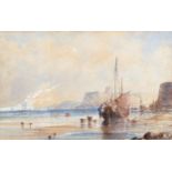 Edwin Hayes, watercolour, shore scene, 15cm x 23cm, framed Slight paper discolouration