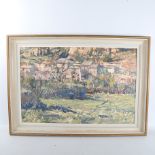 Geoffrey Lefever (born 1932), oil on board, Bellegarde landscape, signed, 50cm x 75cm, framed Good
