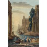 19th century Italian School, watercolour, Cappriccio, harbour scene, unsigned, 23cm x 15cm, framed