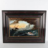 Chris Watson, contemporary oil on board, storm swept seascape with lift boat, 12" x 18", framed Good