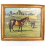 David Waller, mid-20th century oil on canvas, racehorse and foal, Solitaire II and Prince of