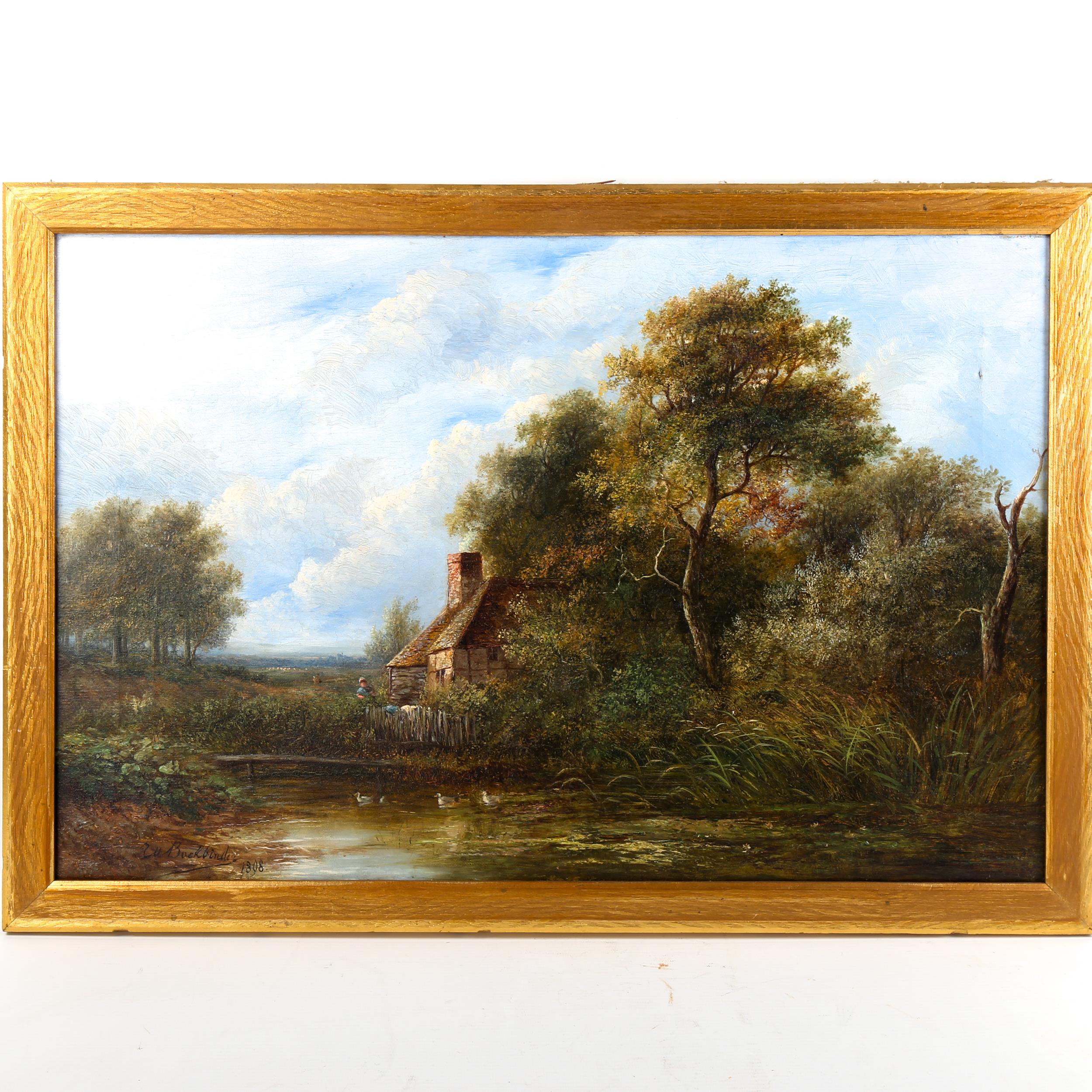 Circle of Joseph Thors, 19th century oil on canvas, a country cottage, indistinctly signed, dated - Image 2 of 4