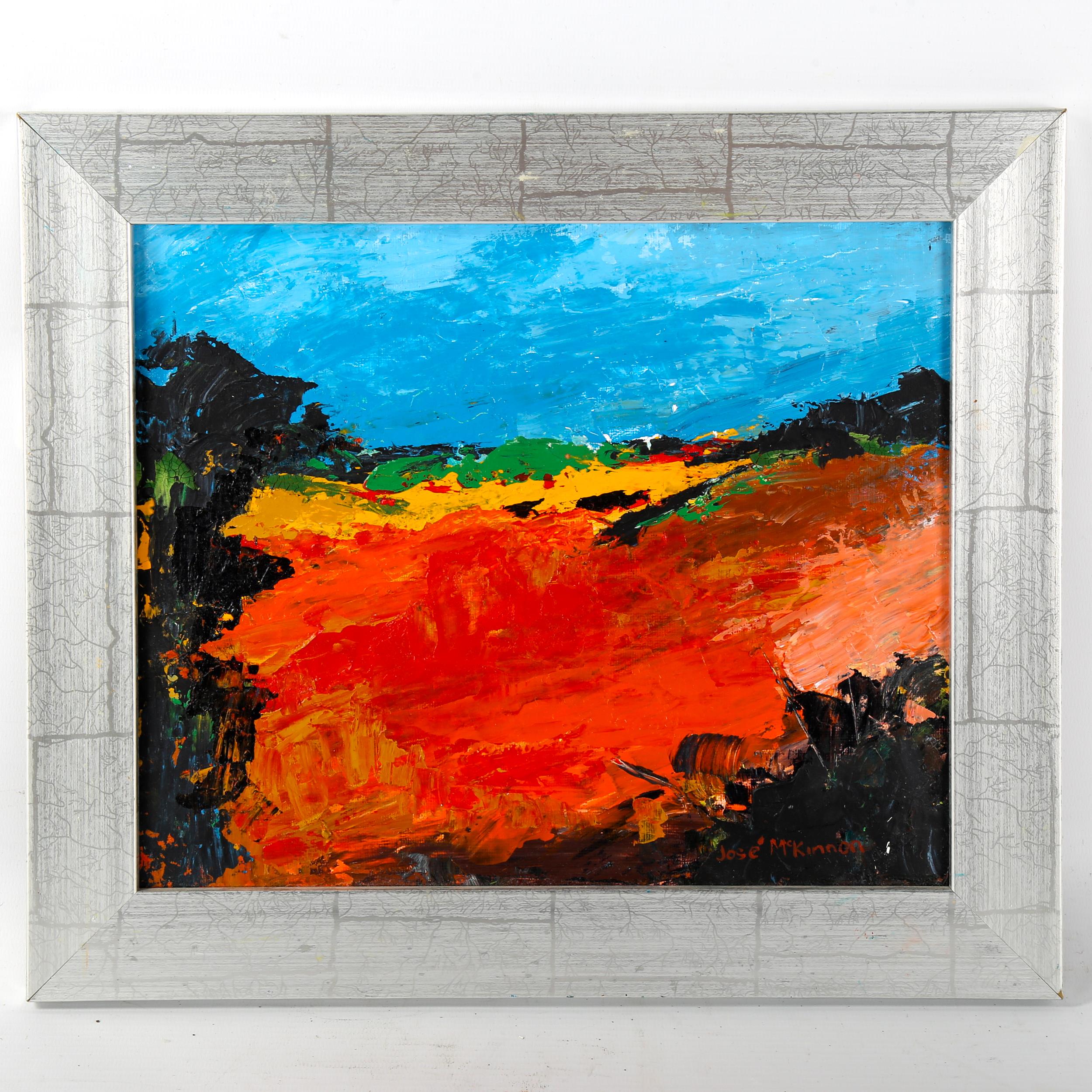 Jose Mckinnon, acrylic on board, sunny fields, signed, 24cm x 30cm, framed Very good condition - Image 2 of 4