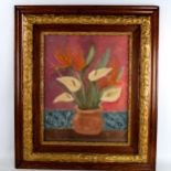 Contemporary oil on canvas, modernist flower study, unsigned, framed, overall frame dimensions