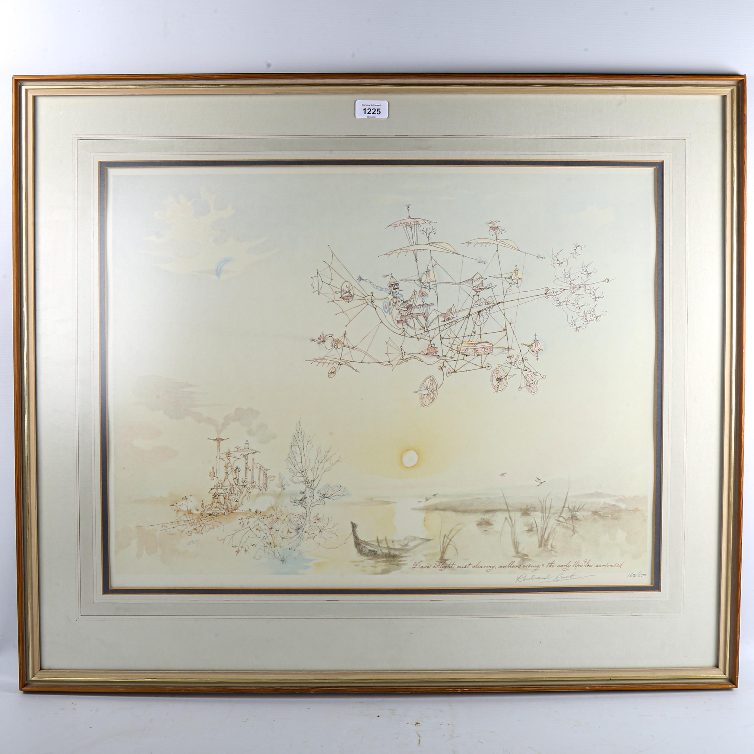 Rowland Emett (1906 - 1990), colour print, Dawn Flight, signed in pencil, no. 168/650, image 48cm - Image 2 of 4