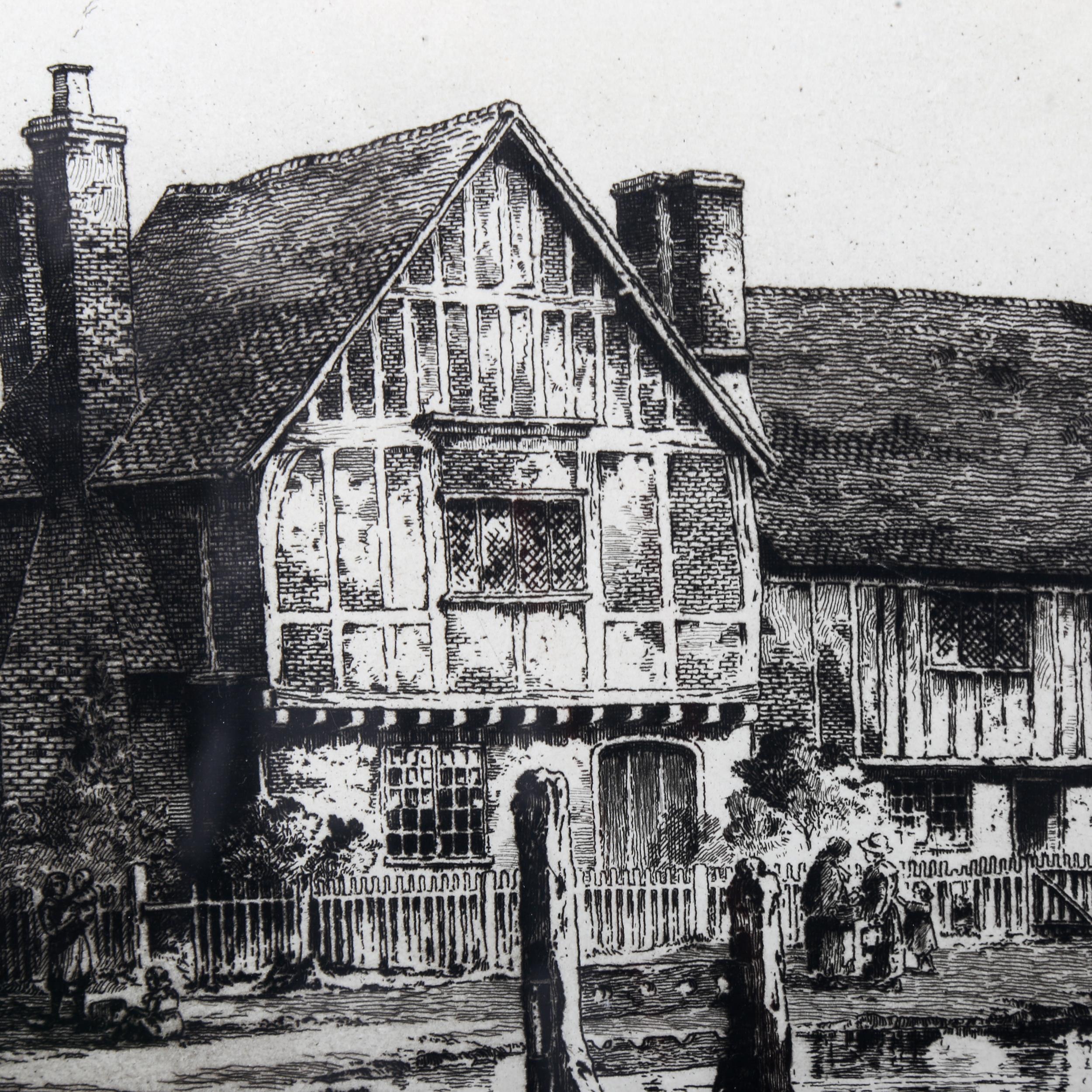 Albany Howarth (1872 - 1936), etching, old houses and stocks, Aldbury Herts, signed in pencil, image - Image 4 of 4