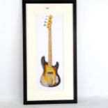 George Morgan, ink and watercolour, Sting's Fender bass guitar, signed, framed, overall frame