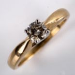 A modern 9ct gold 0.4ct solitaire diamond ring, set with modern round brilliant diamond, colour