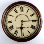 A 19th century oak-cased 30-hour circular dial wall clock, by J J Stockall & Sons Ltd of Clerkenwell